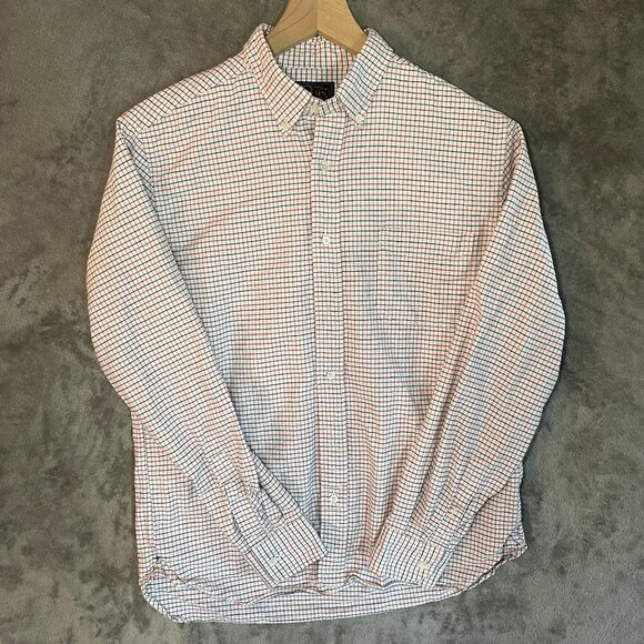 BEAMs Japan Oxford Mens Size M Buttoned Shirt White Red/Blue Striped 100% Cotton - Picture 1 of 9